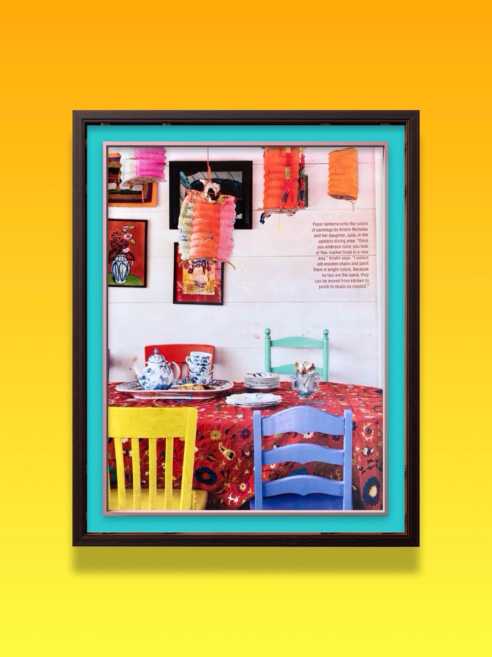 Vibrant Red Floral Table Art Print - Colorful Dining Scene